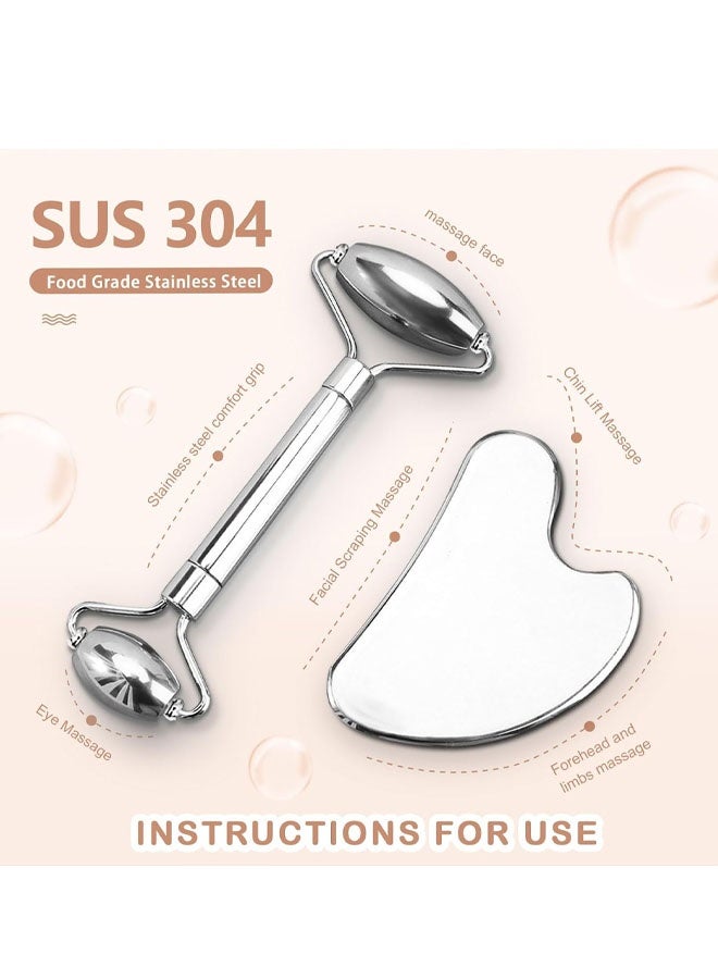 أداة تدليك الوجه من الفولاذ المقاوم للصدأ وأداة غوا شا - غوا شا معدنية، أدوات غوا شا للوجه من الفولاذ المقاوم للصدأ، علاج الوجه والجسم، تقليل الانتفاخ، تصريف اللمف، شد الوجه - Image 3